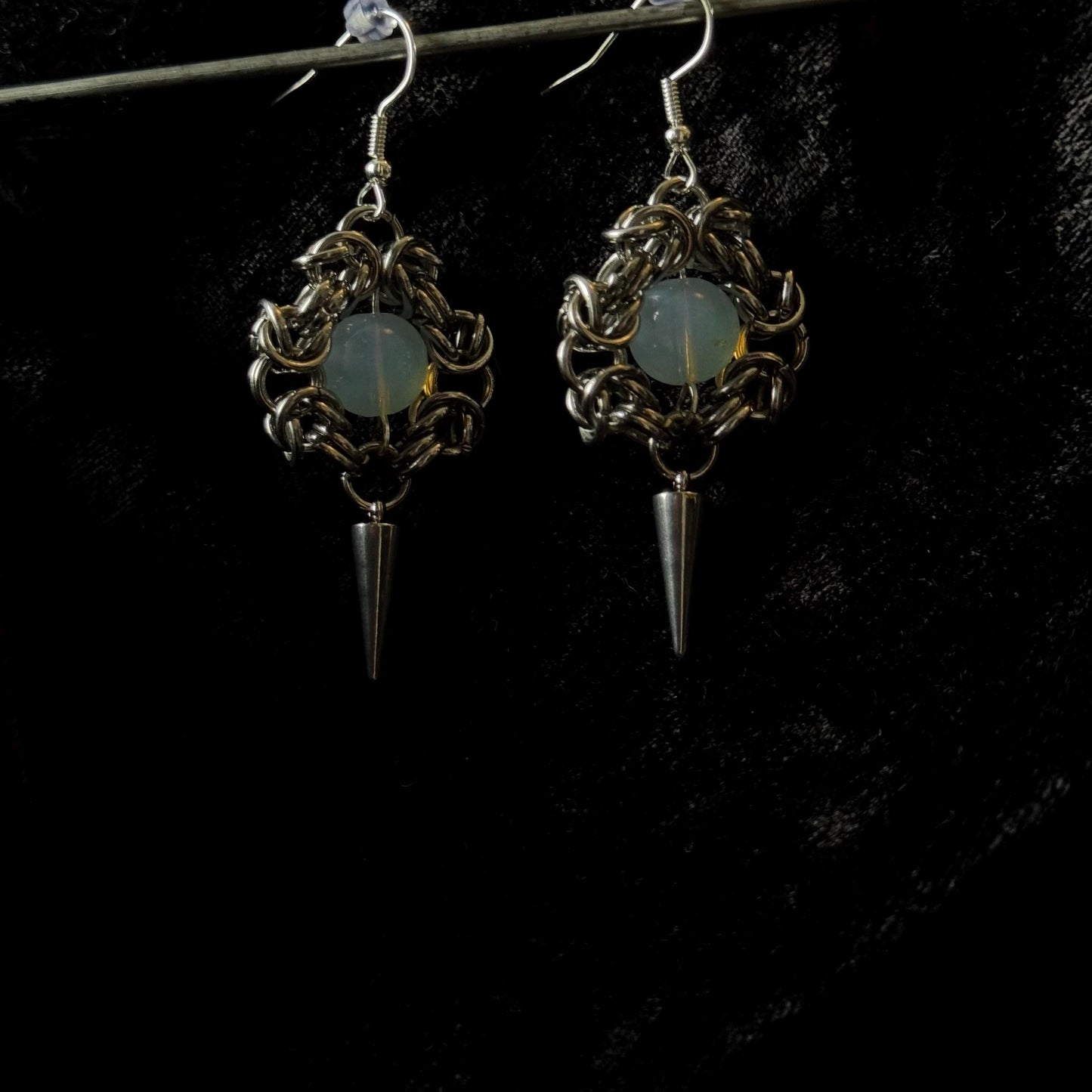 opalite Chainmail stainless steel choker necklace with (optional) matching earrings