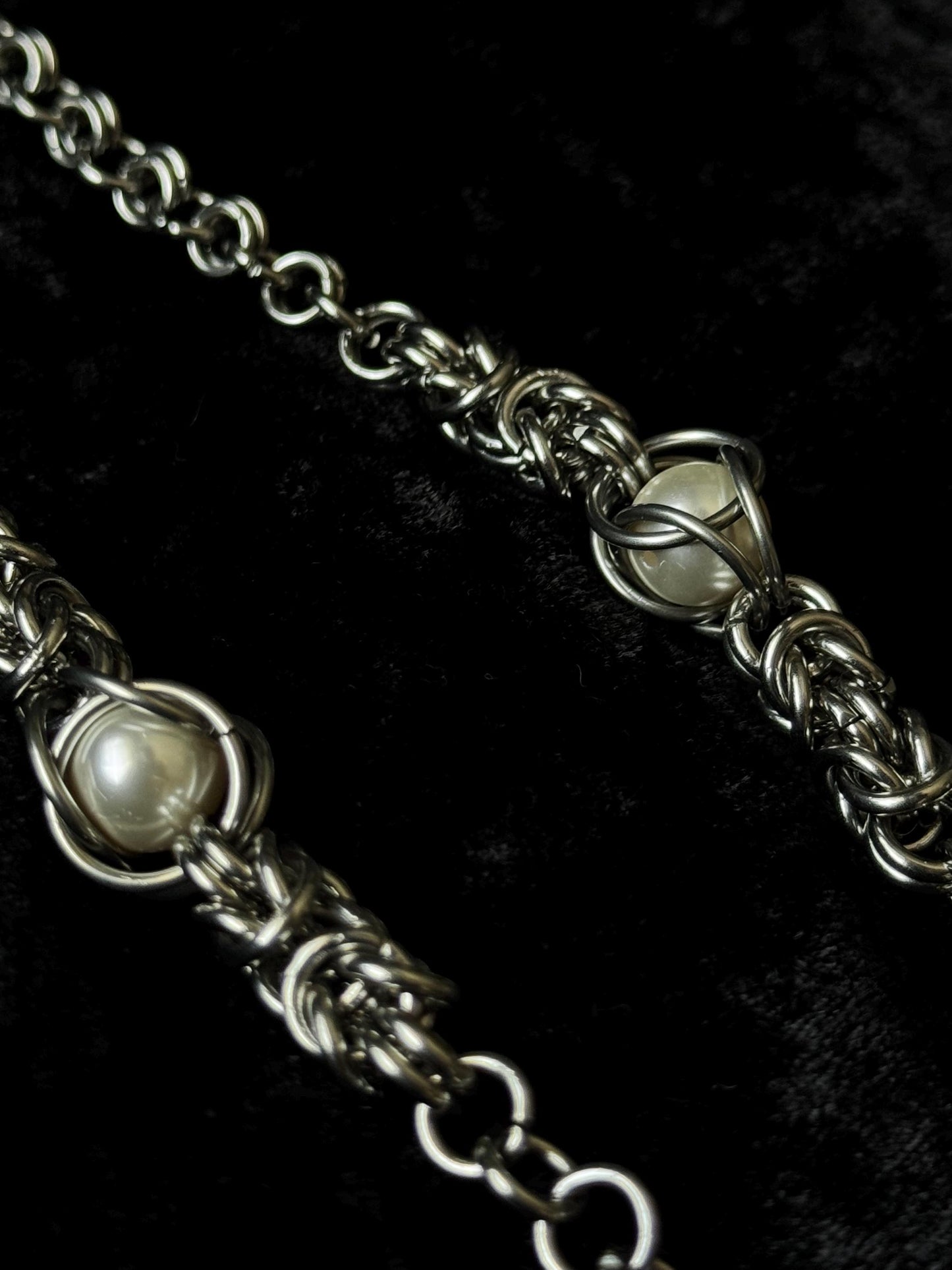 long rosary style Chainmail stainless steel necklace