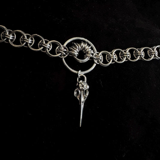 chainmail bird skull choker necklace