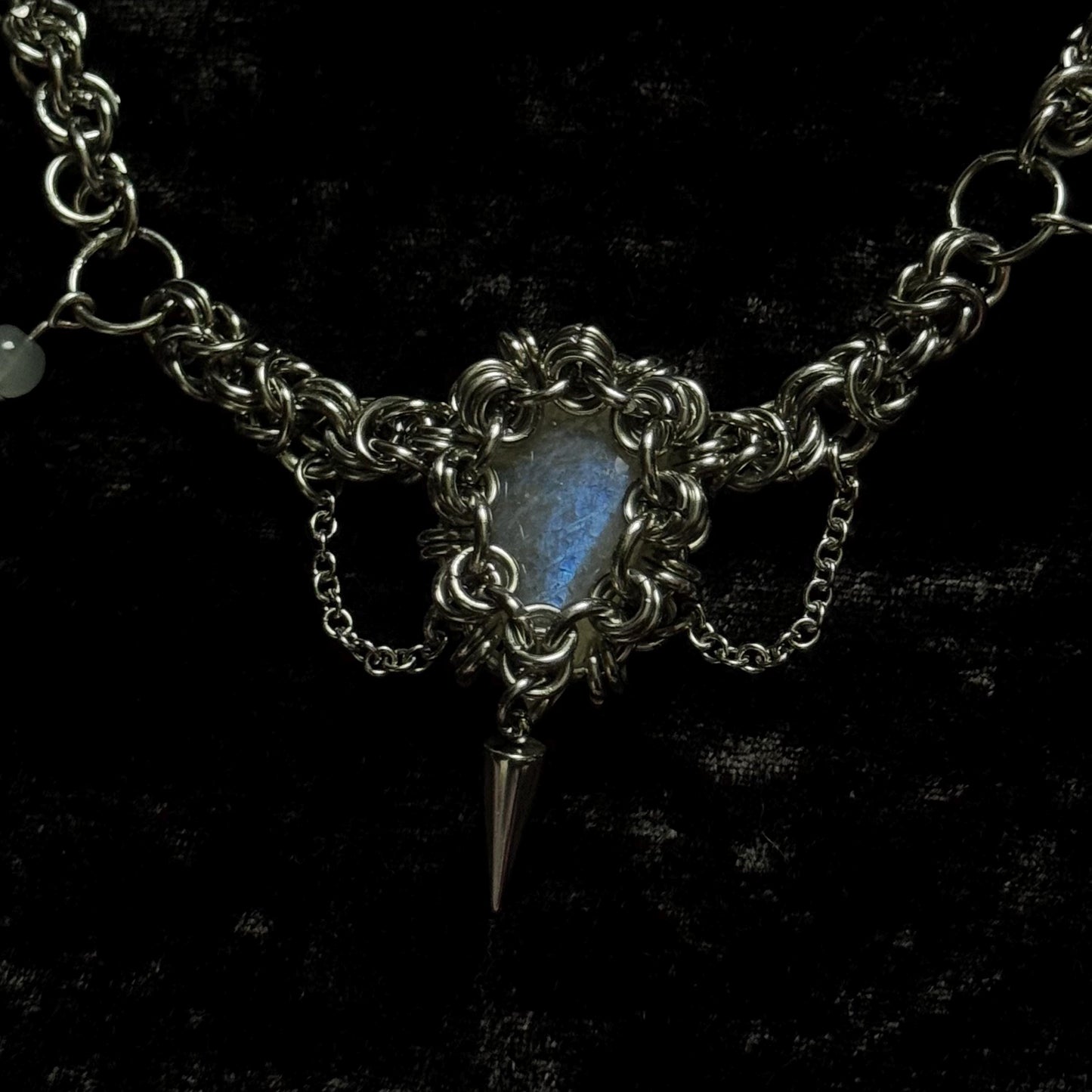 Moonstone Chainmail medieval gothic necklace