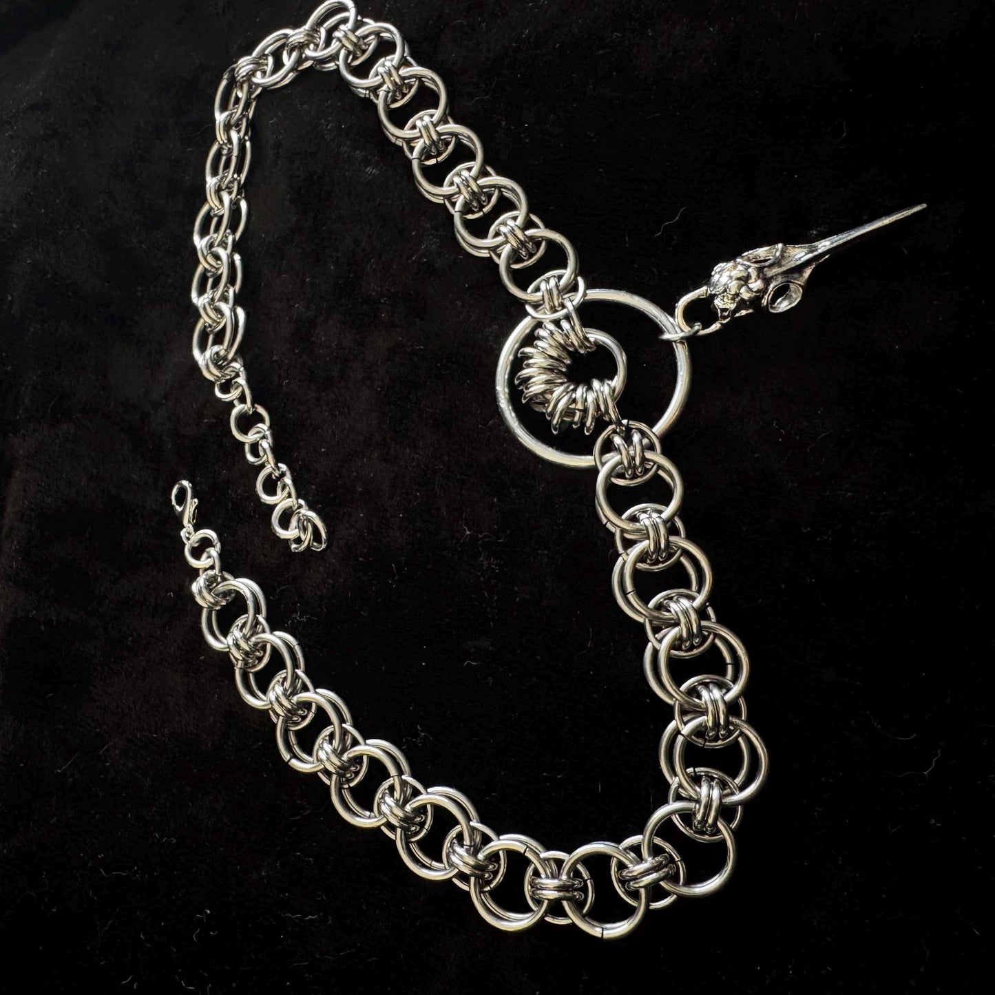 chainmail bird skull choker necklace