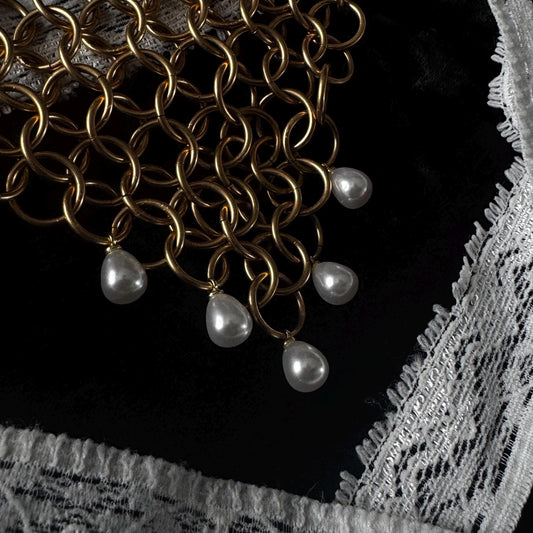 gold chainmail arm cuff bracelet with lace