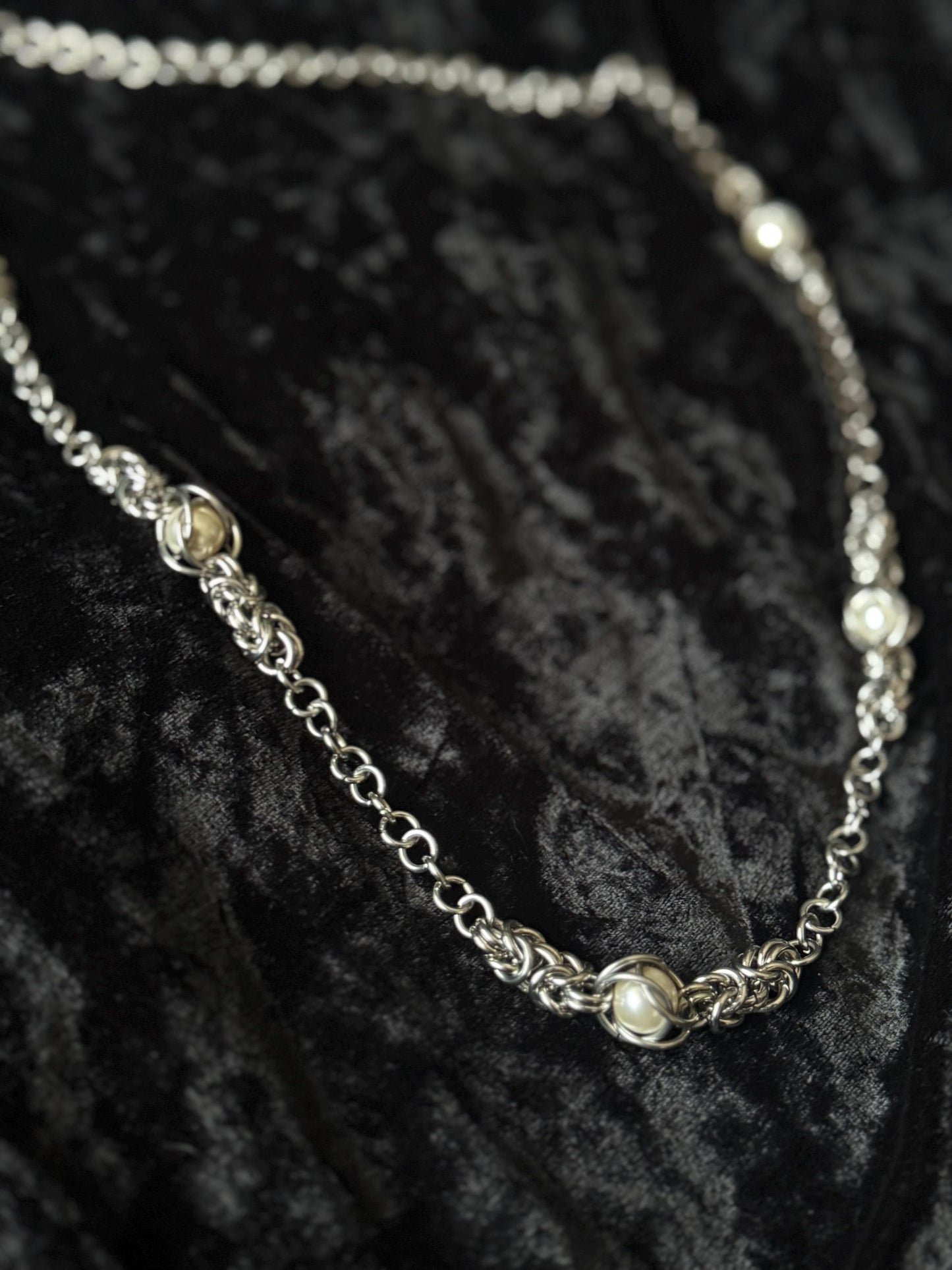 long rosary style Chainmail stainless steel necklace