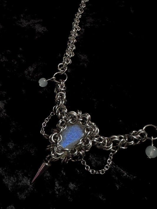 Moonstone Chainmail medieval gothic necklace