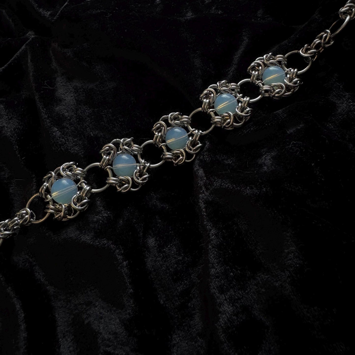 opalite Chainmail stainless steel choker necklace with (optional) matching earrings
