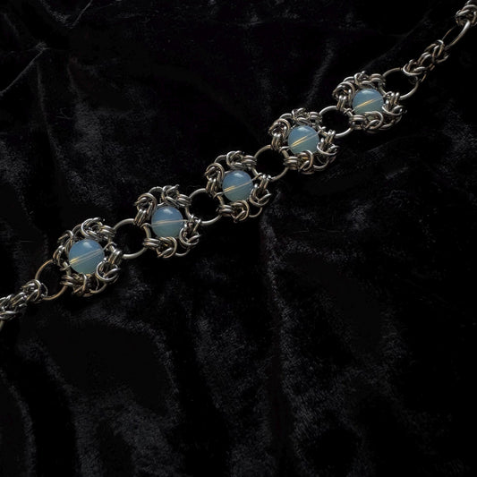 opalite Chainmail stainless steel choker necklace with (optional) matching earrings