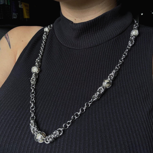long rosary style Chainmail stainless steel necklace