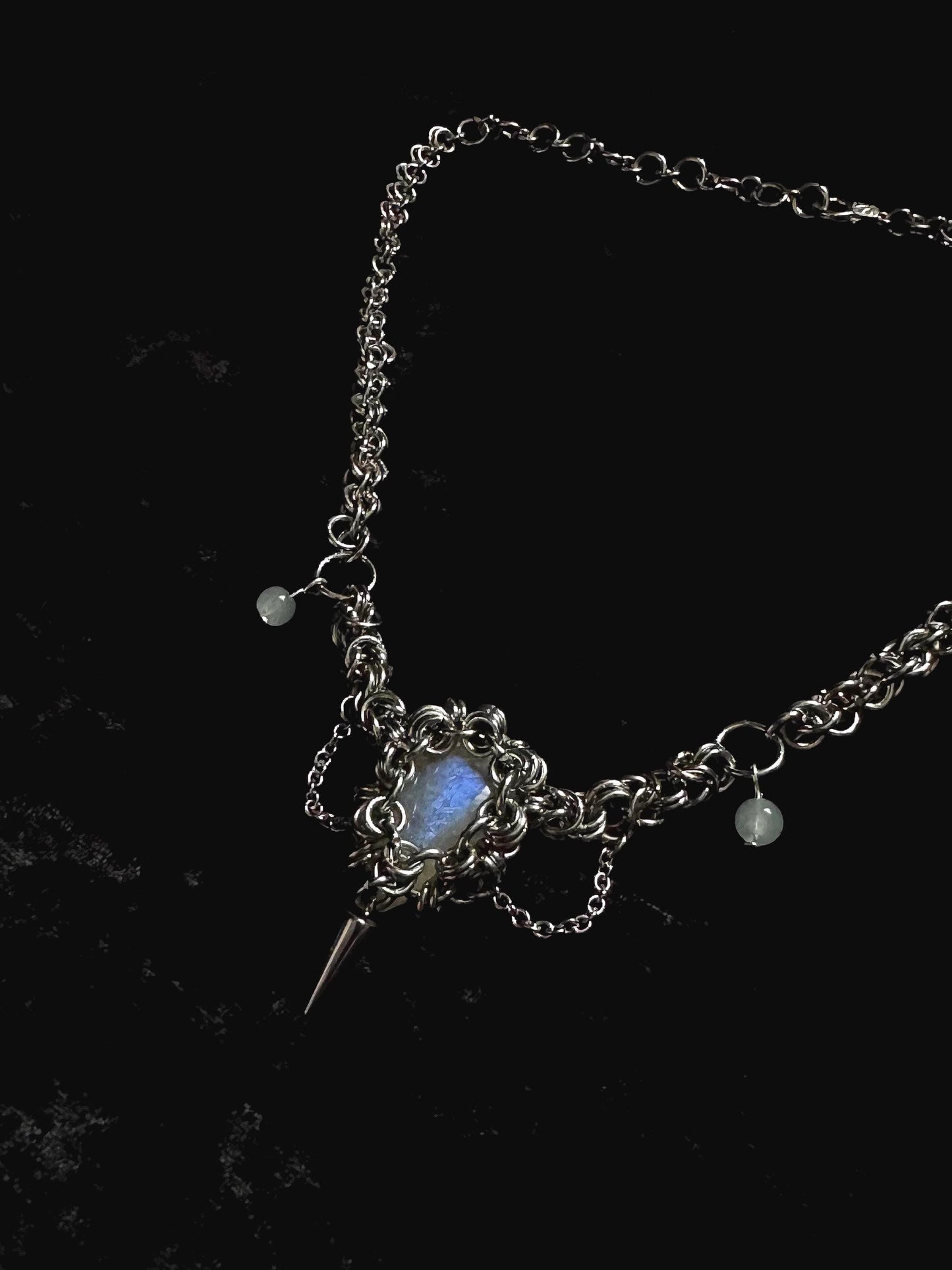Moonstone Chainmail medieval gothic necklace