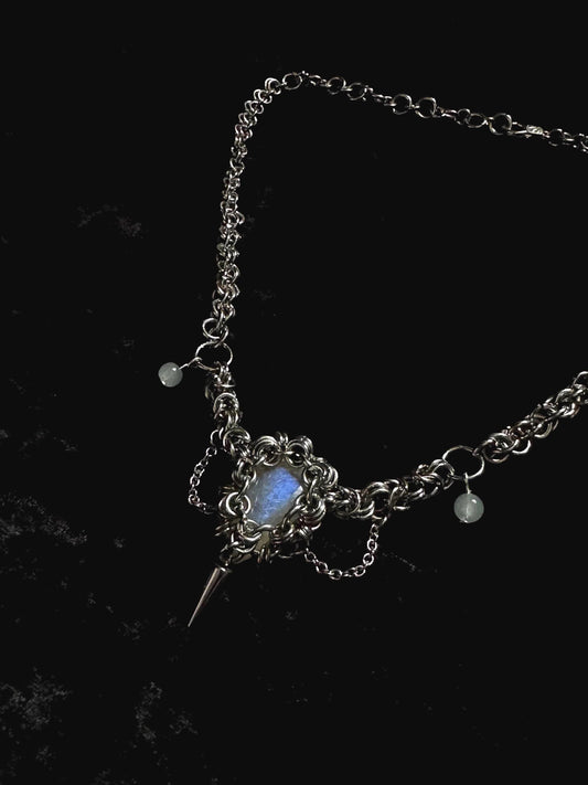 Moonstone Chainmail medieval gothic necklace