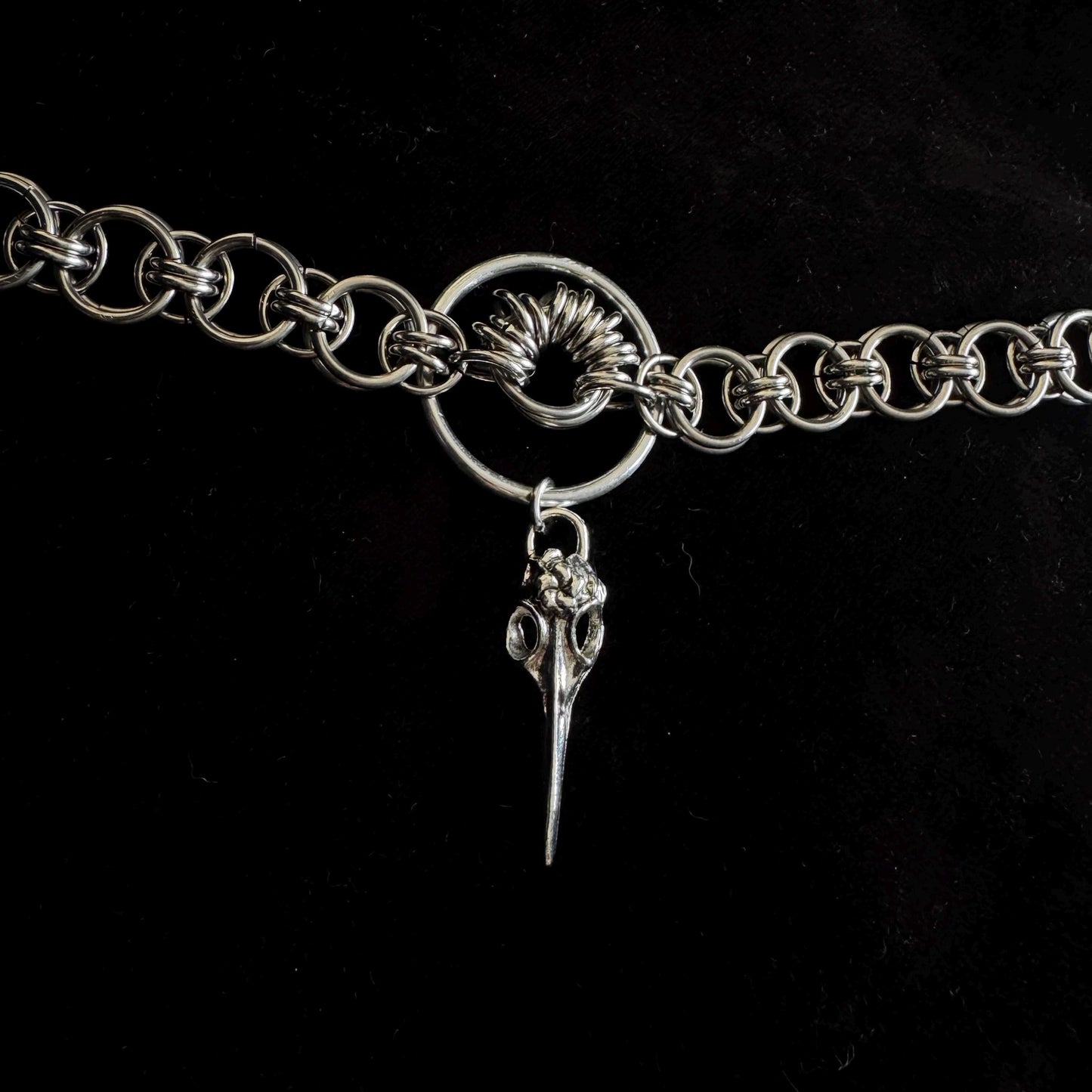 chainmail bird skull choker necklace