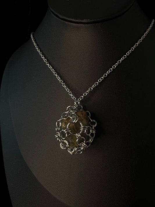 Moss agate captured necklace