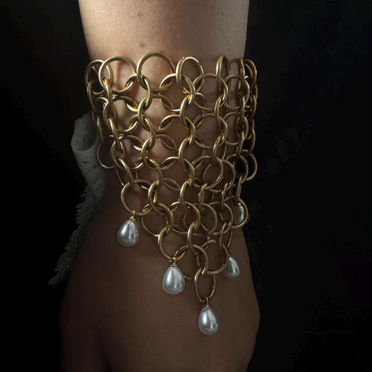 gold chainmail arm cuff bracelet with lace