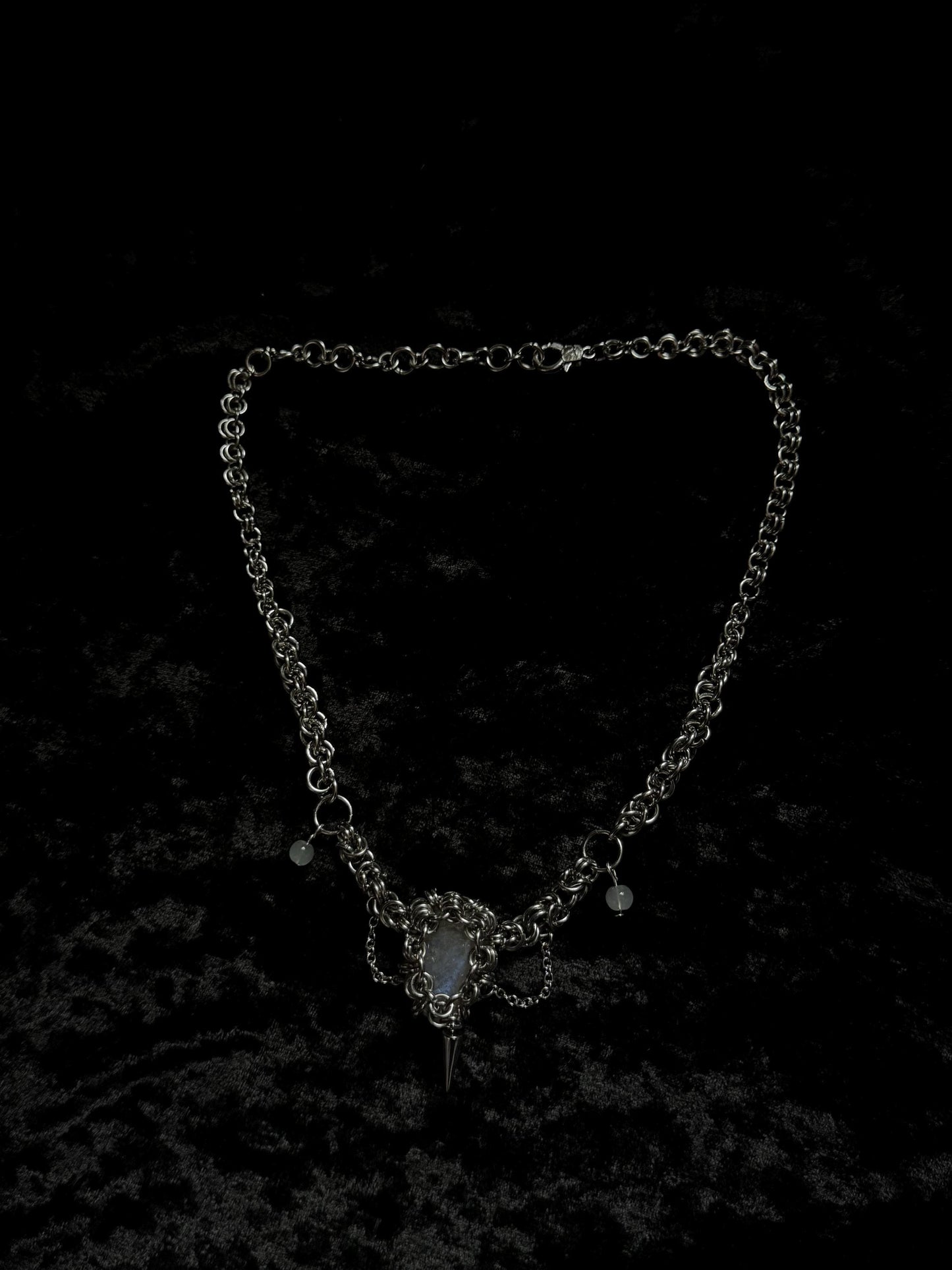 Moonstone Chainmail medieval gothic necklace